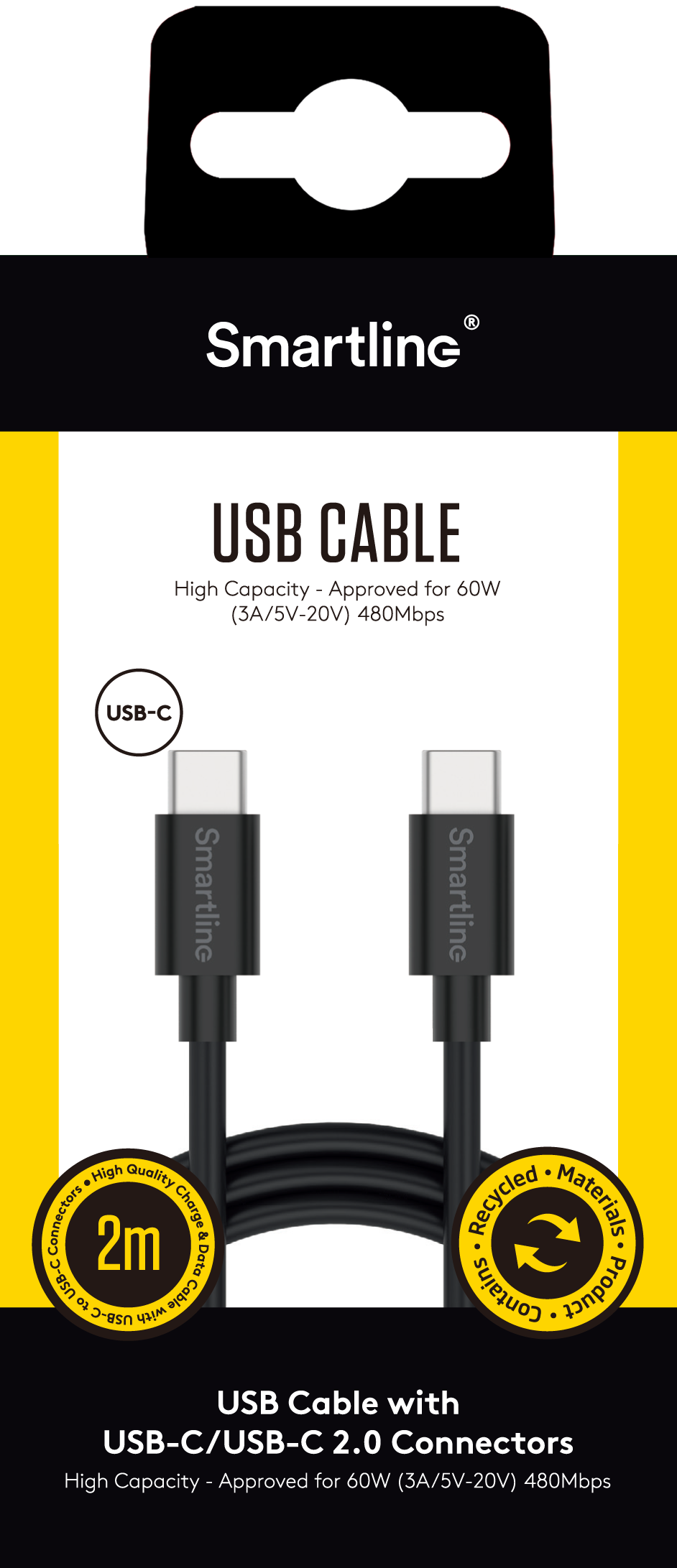 USB Cable USB-C -> USB-C 2m sort