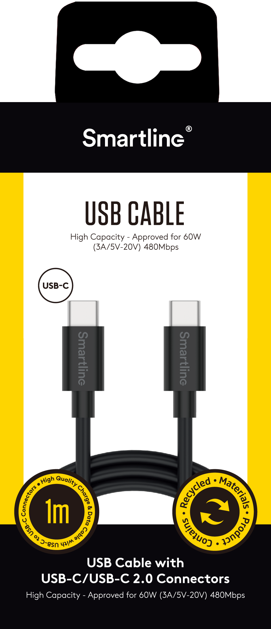 USB Cable USB-C -> USB-C 1m sort