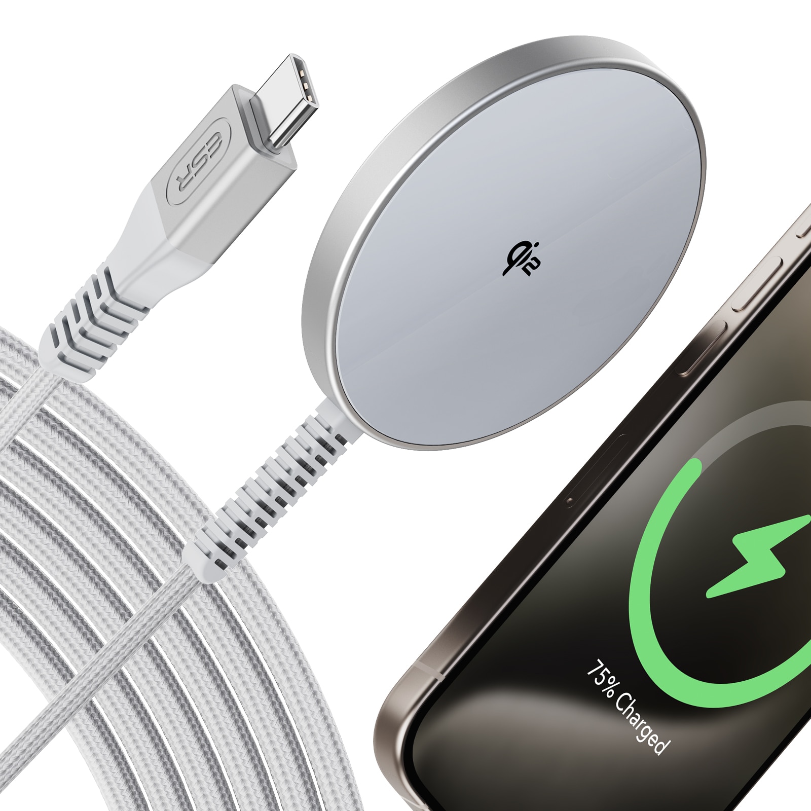 HaloLock Mini Qi2 MagSafe Magnetic Wireless Charger sølv