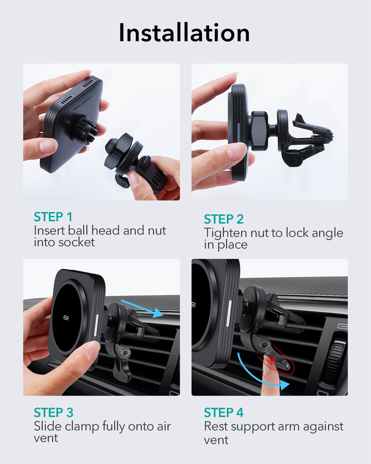 HaloLock Magnetisk trådløs biloplader sort