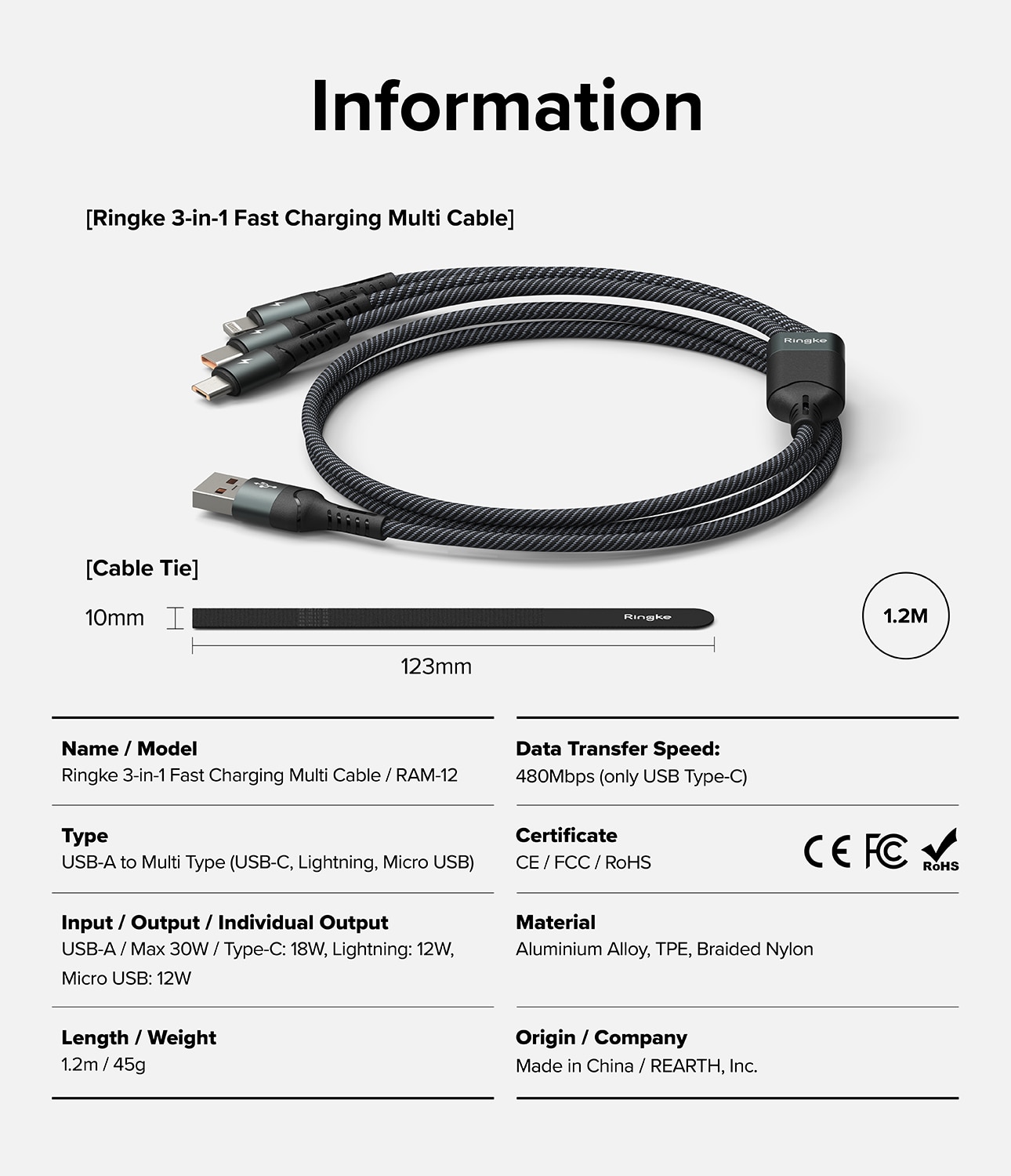 3-in-1 Fast Charging Multi Kabel sort