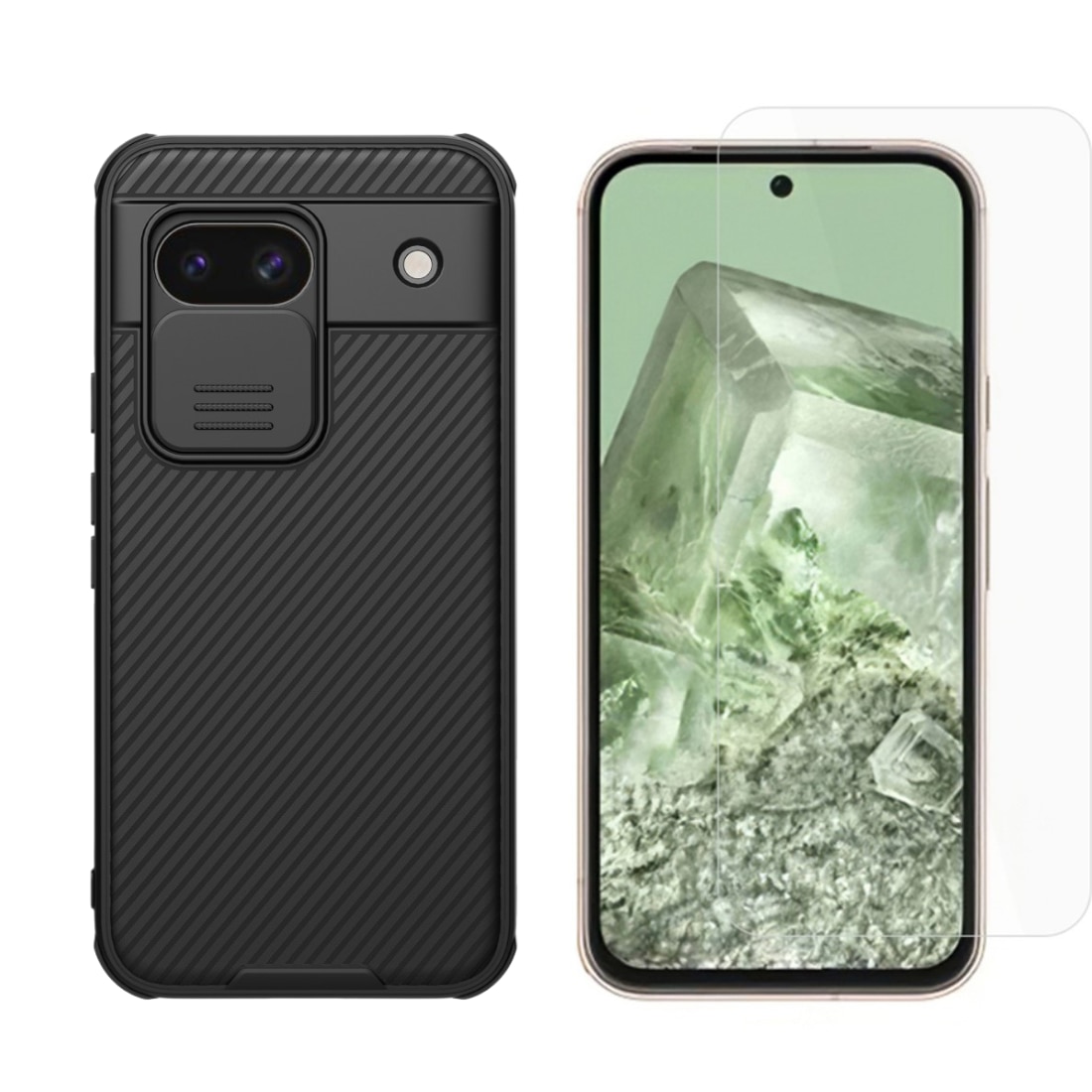 Google Pixel 8a Sett med CamShield Cover og skærmbeskyttelse