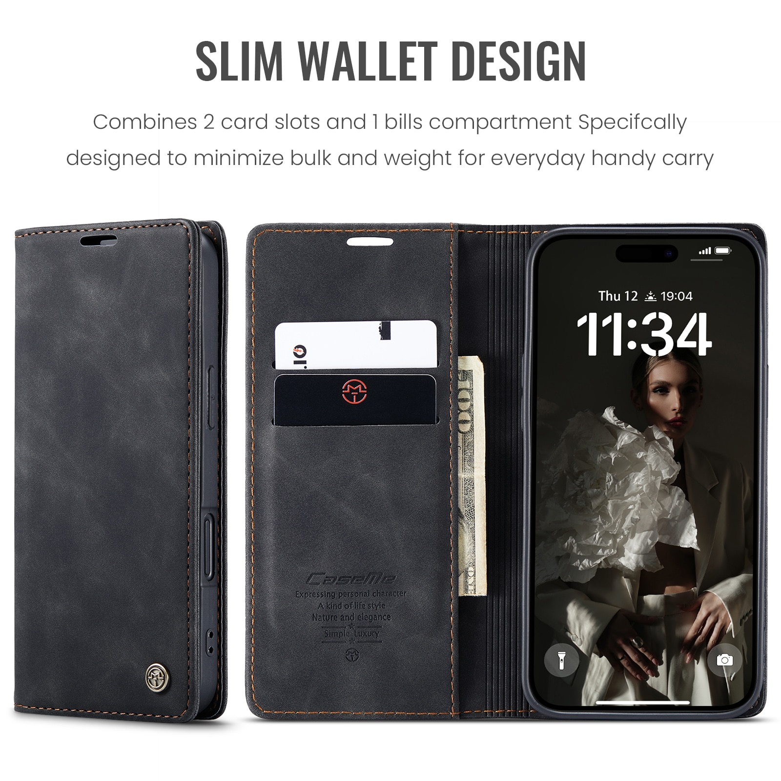 Slim Pung Etui iPhone 16 Sort