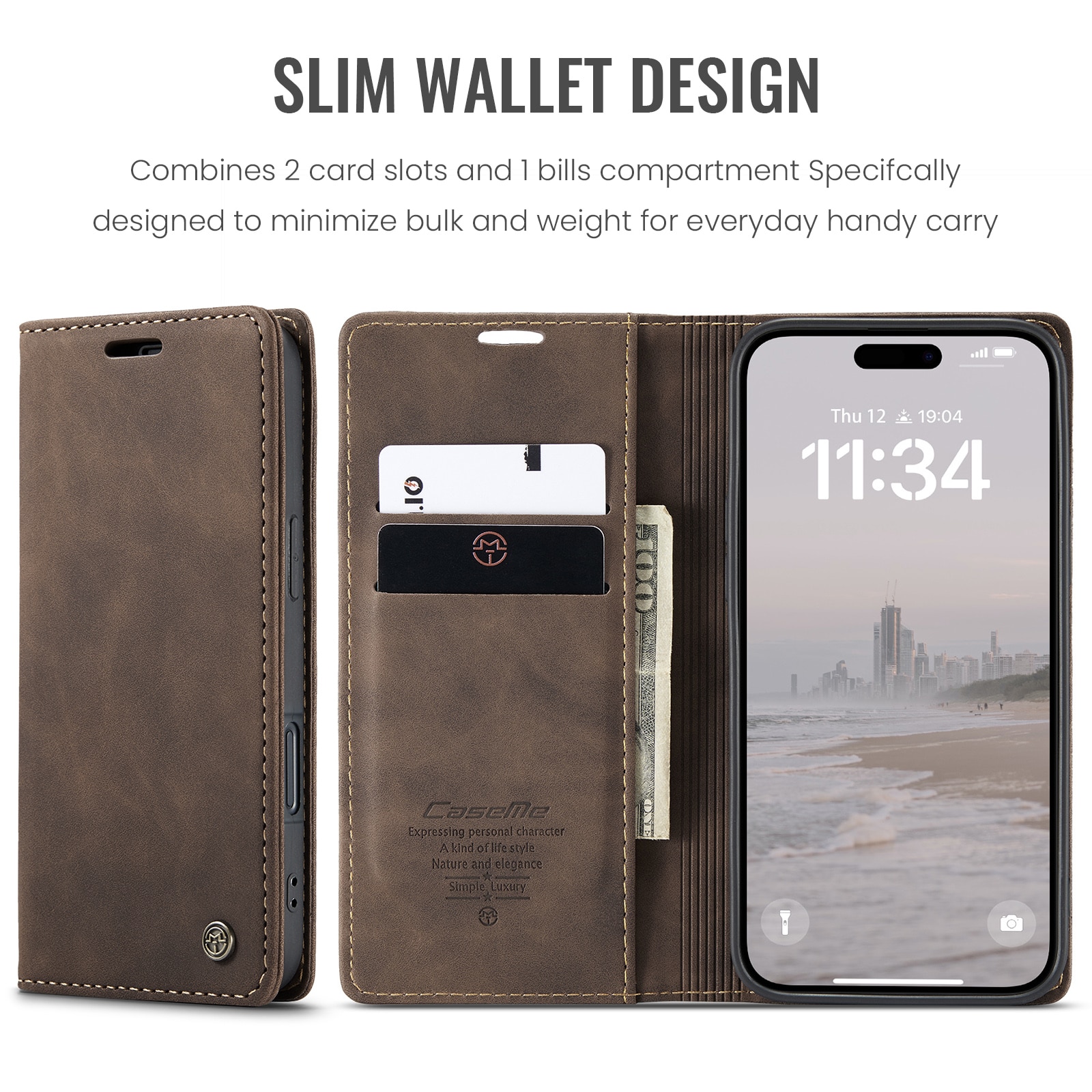 Slim Pung Etui iPhone 16 Plus Brun