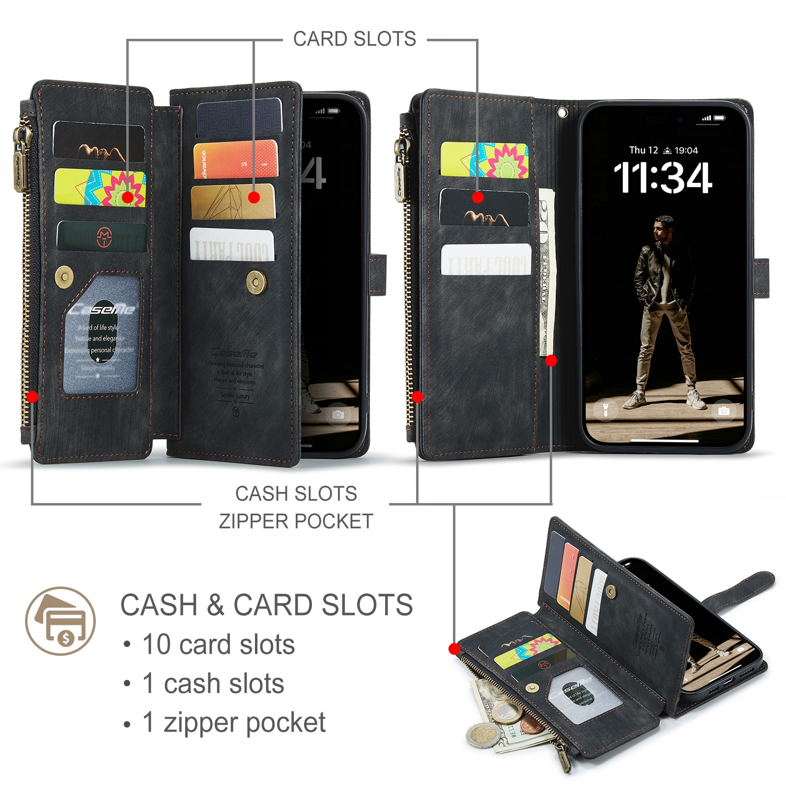 Zipper Wallet iPhone 16 Plus Sort