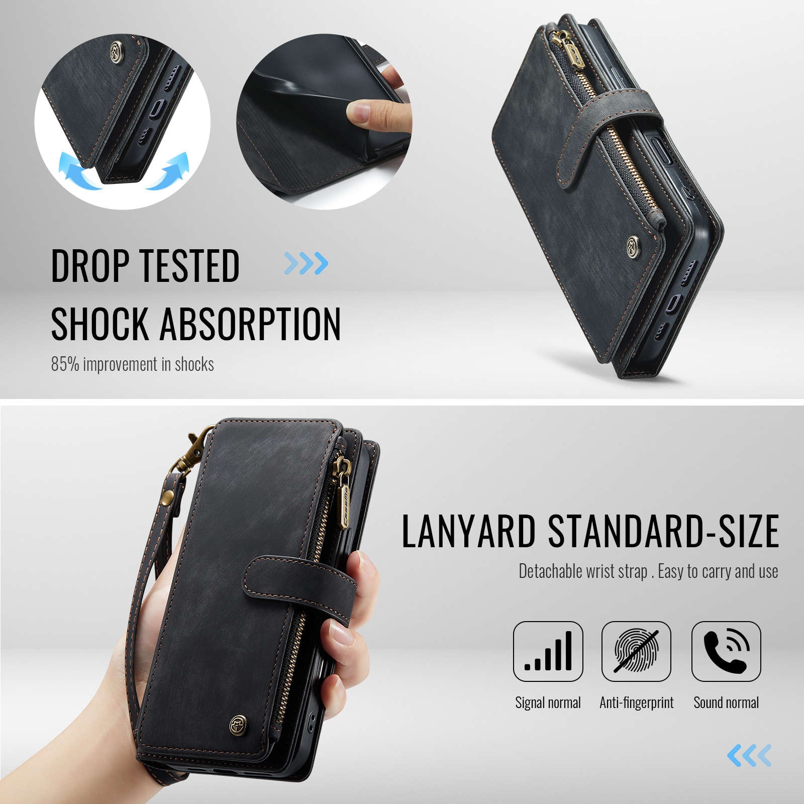 Zipper Wallet iPhone 16 Plus Sort