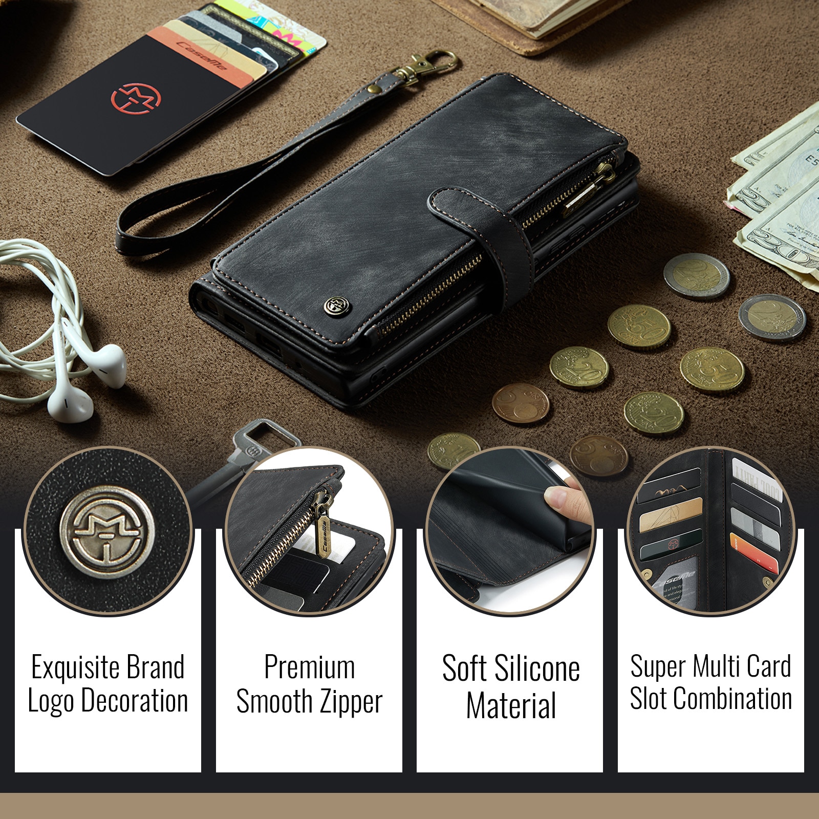 Zipper Wallet iPhone 16 Sort