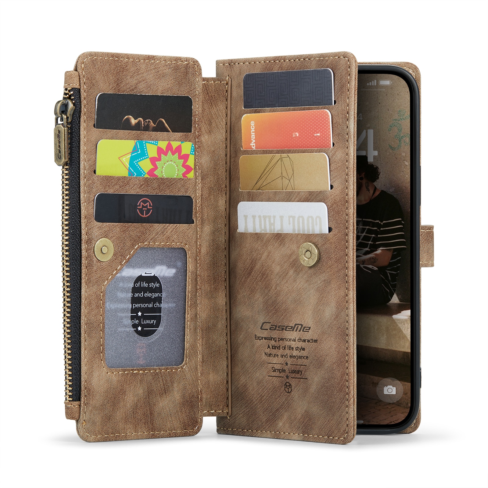 Zipper Wallet iPhone 16 Plus Brun