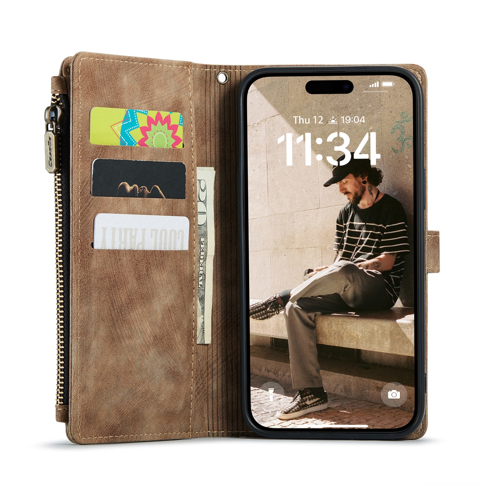 Zipper Wallet iPhone 16 Plus Brun