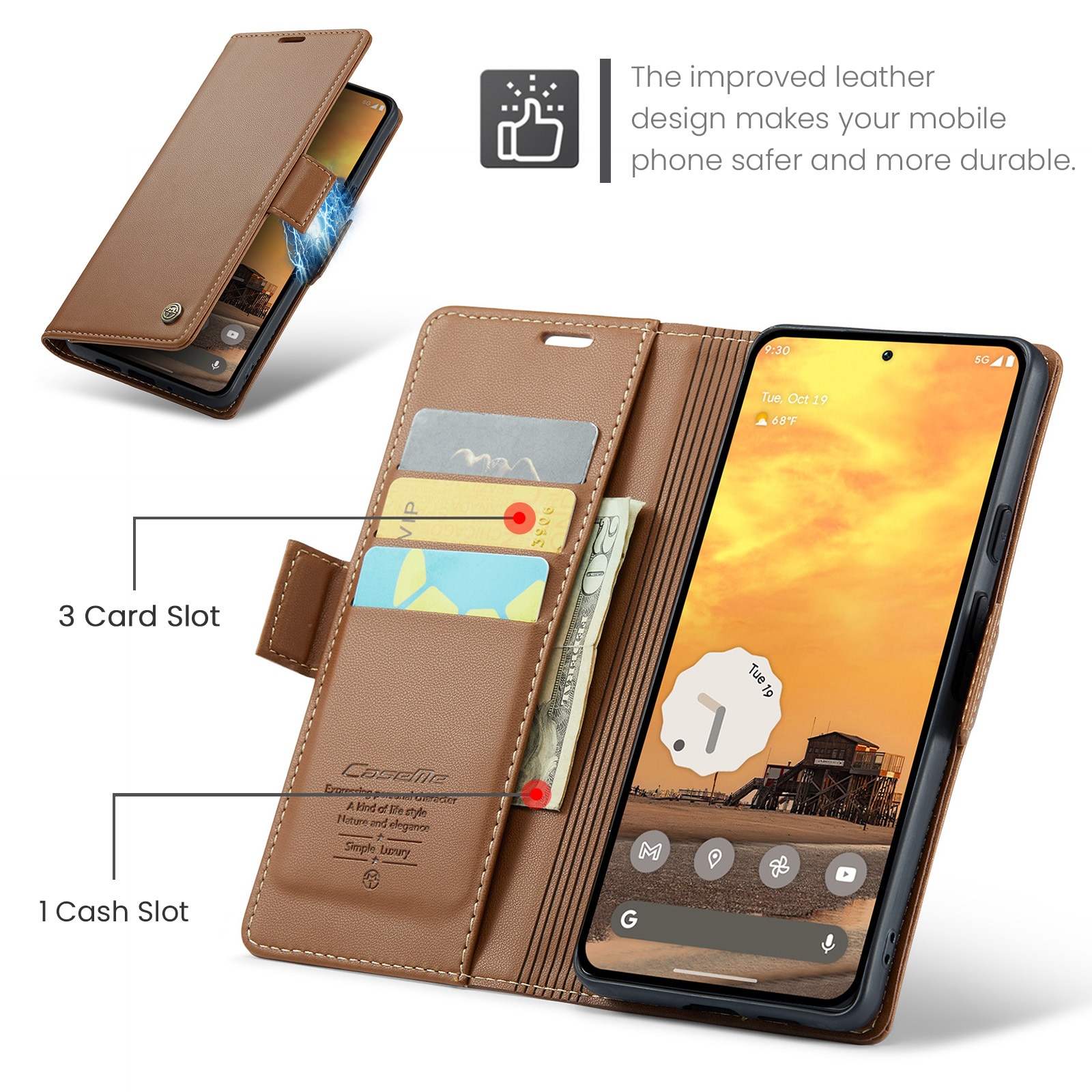 RFID blocking Slim Pung Etui Google Pixel 9 Pro Brun