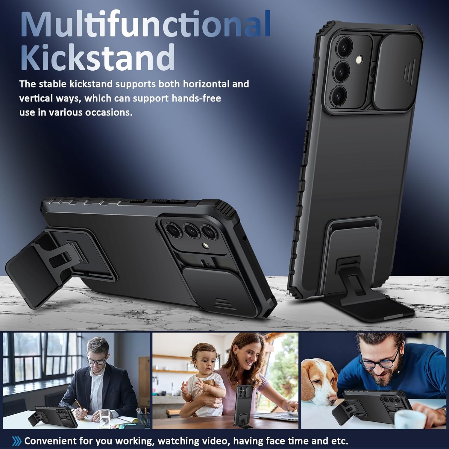 Samsung Galaxy S25 Kickstand Cover kamerabeskyttelse Sort