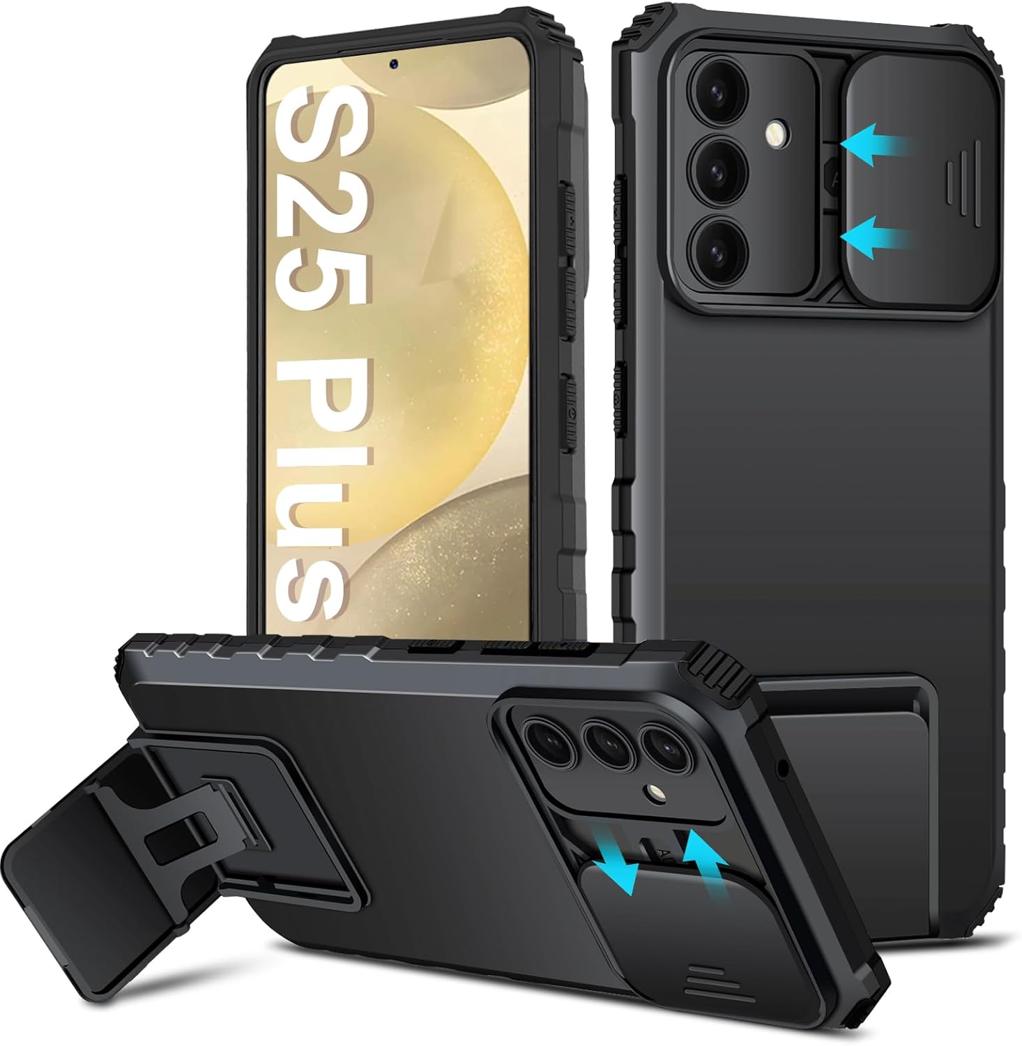 Samsung Galaxy S25 Plus Kickstand Cover kamerabeskyttelse Sort