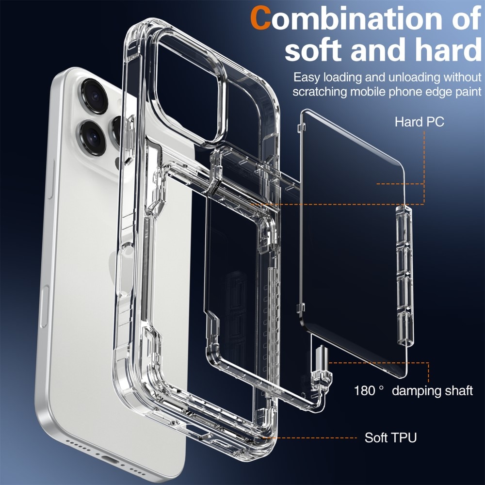 Hybridcover Kortholder Kickstand iPhone 16 Pro gennemsigtig