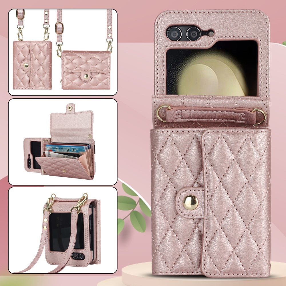 RFID blocking Pung Taske Samsung Galaxy Z Flip 6 Quilted rose guld