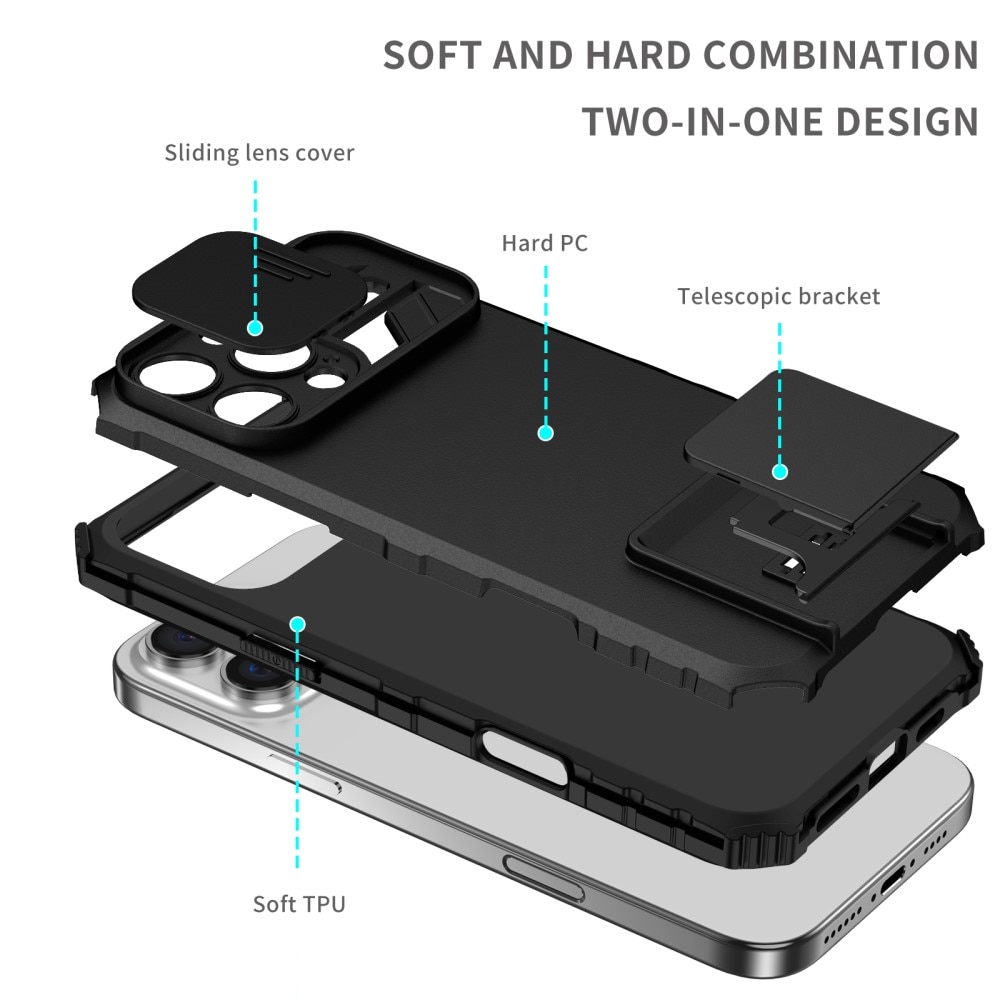 iPhone 16 Pro Max Kickstand Cover kamerabeskyttelse Sort