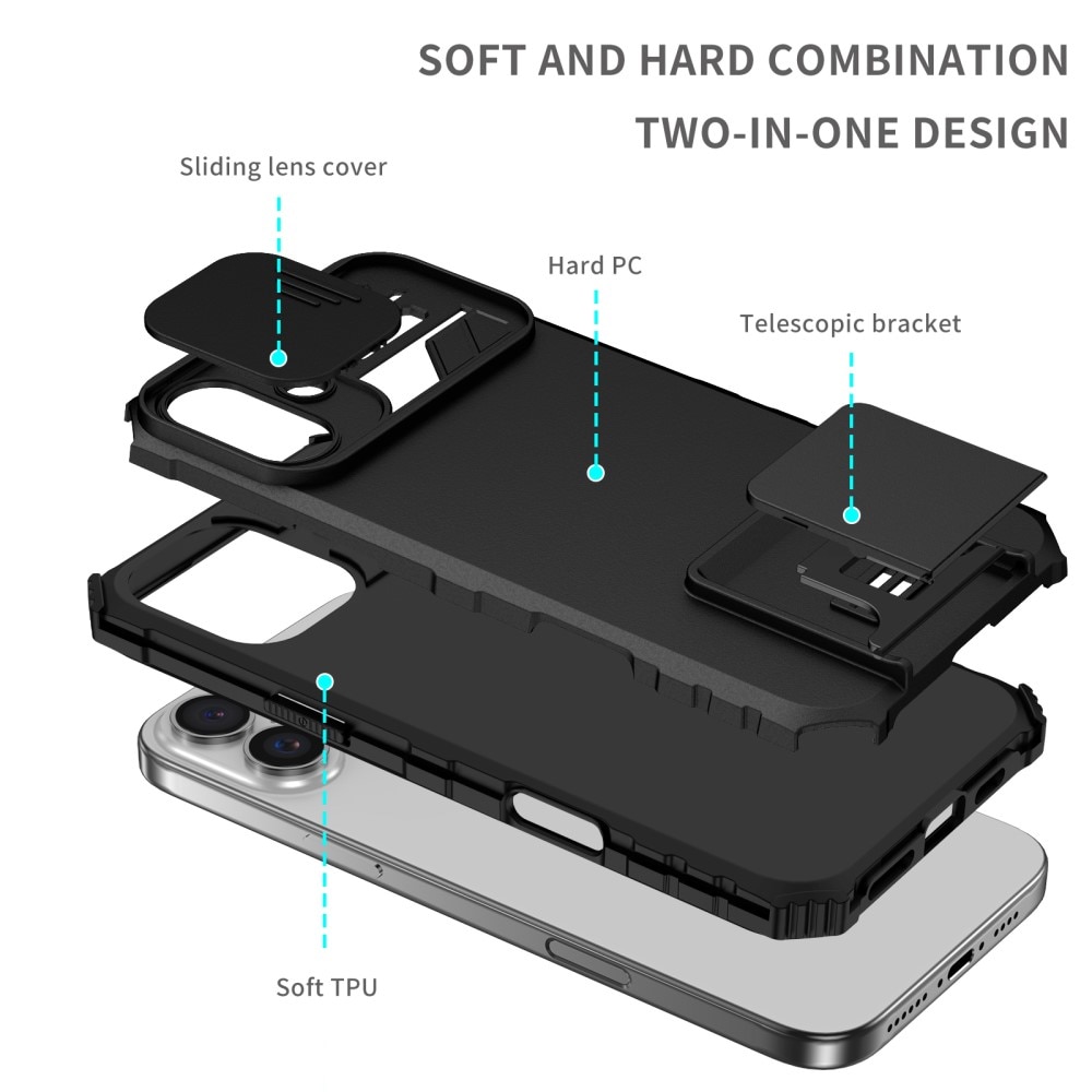 iPhone 16 Kickstand Cover kamerabeskyttelse Sort