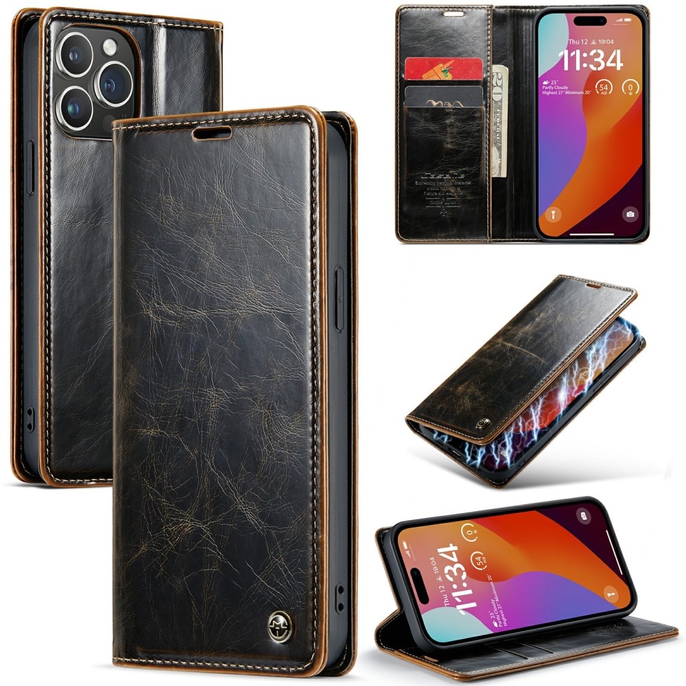 Leather Wallet iPhone 16 Pro Max brun