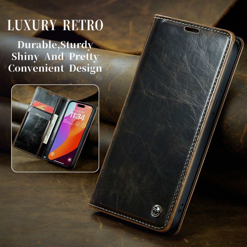 Leather Wallet iPhone 16 Pro Max brun