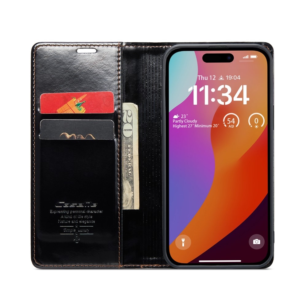 Leather Wallet iPhone 16 Pro Max sort