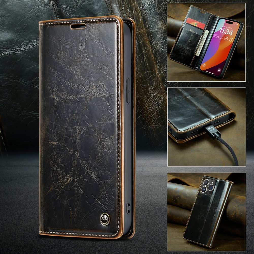 Leather Wallet iPhone 16 Pro brun