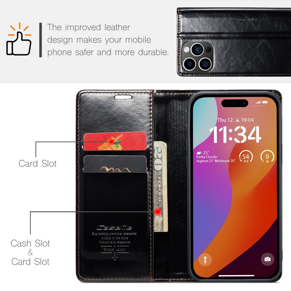 Leather Wallet iPhone 16 Pro sort