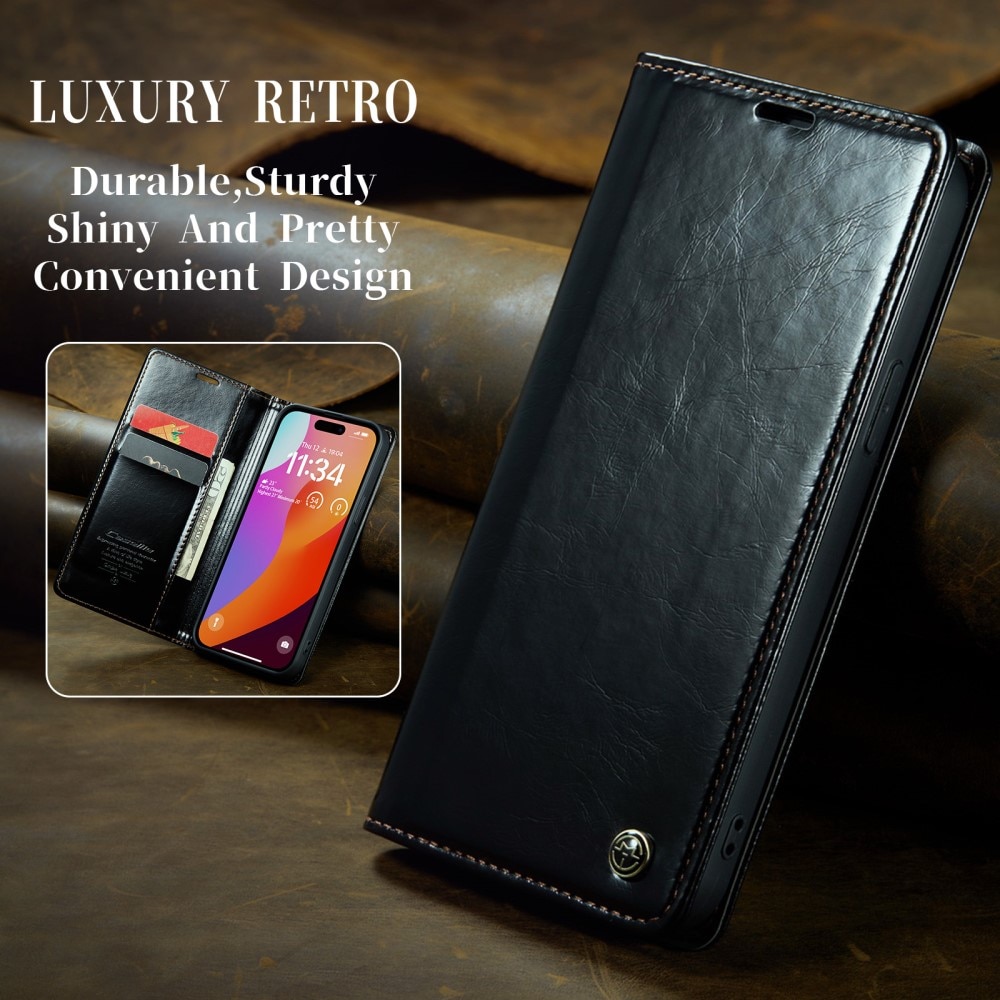 Leather Wallet iPhone 16 Pro sort