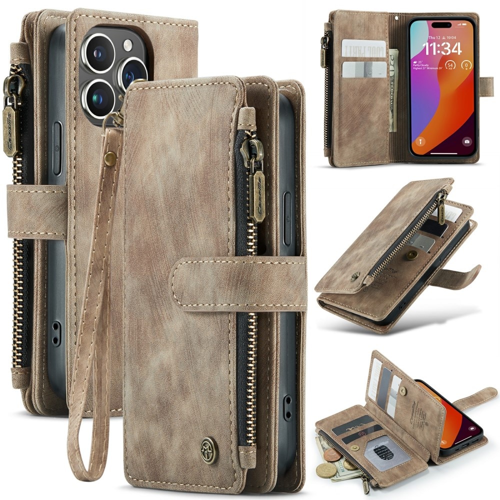 Zipper Wallet iPhone 16 Pro Brun