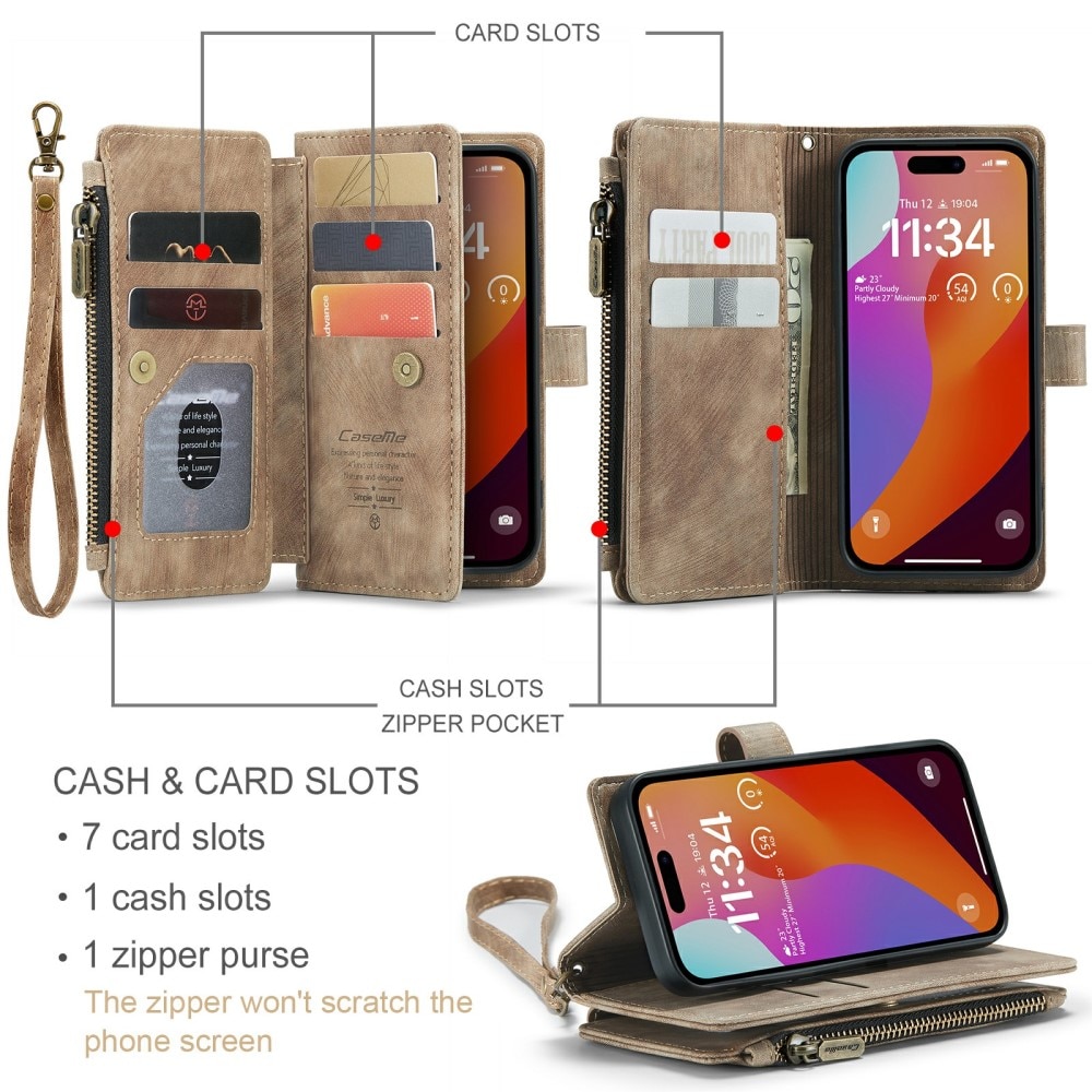 Zipper Wallet iPhone 16 Pro Brun