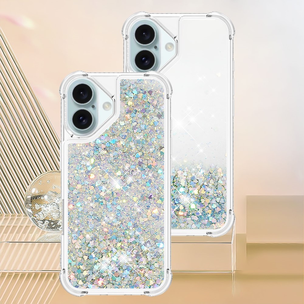 Glitter Powder TPU Cover iPhone 16 sølv