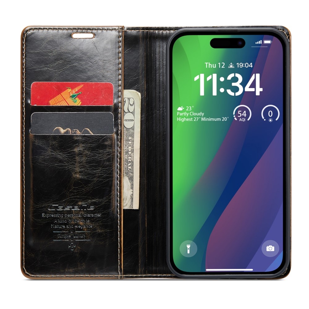 Leather Wallet iPhone 16 brun