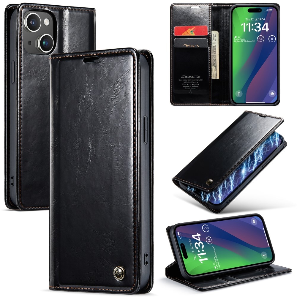 Leather Wallet iPhone 16 sort