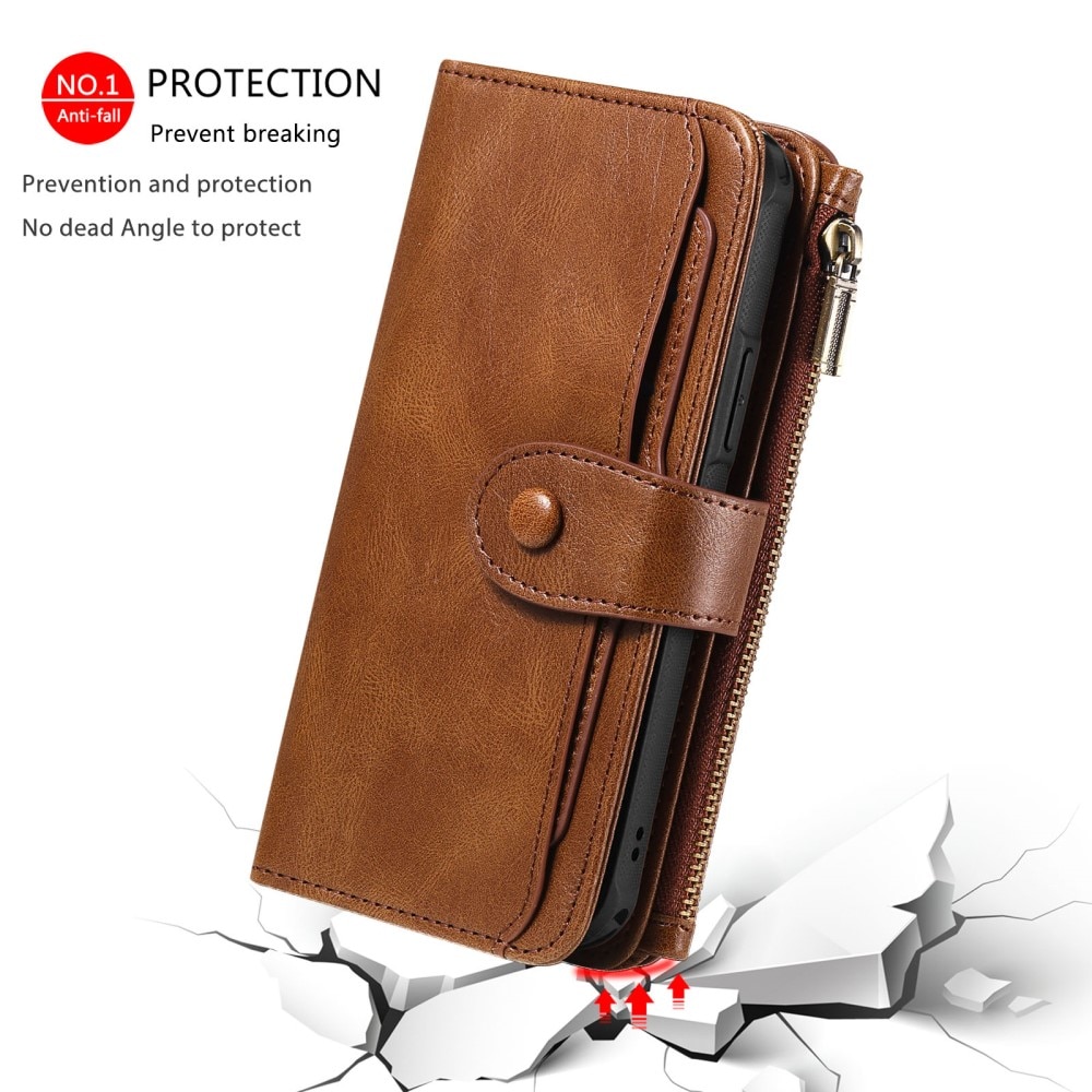 Magnet Leather Multi-Wallet iPhone 16 Pro brun