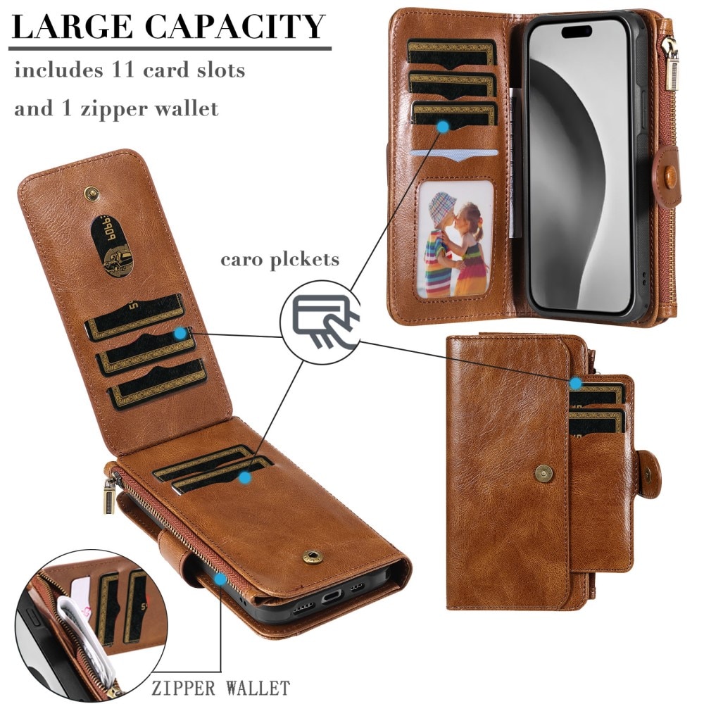 Magnet Leather Multi-Wallet iPhone 16 Pro brun