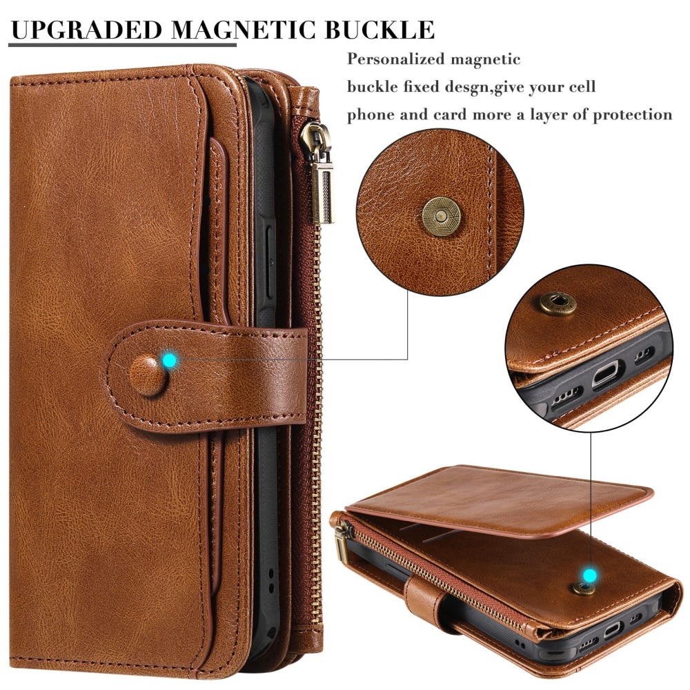 Magnet Leather Multi-Wallet iPhone 16 Pro brun