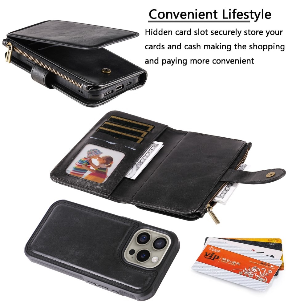 Magnet Leather Multi-Wallet iPhone 16 Pro sort