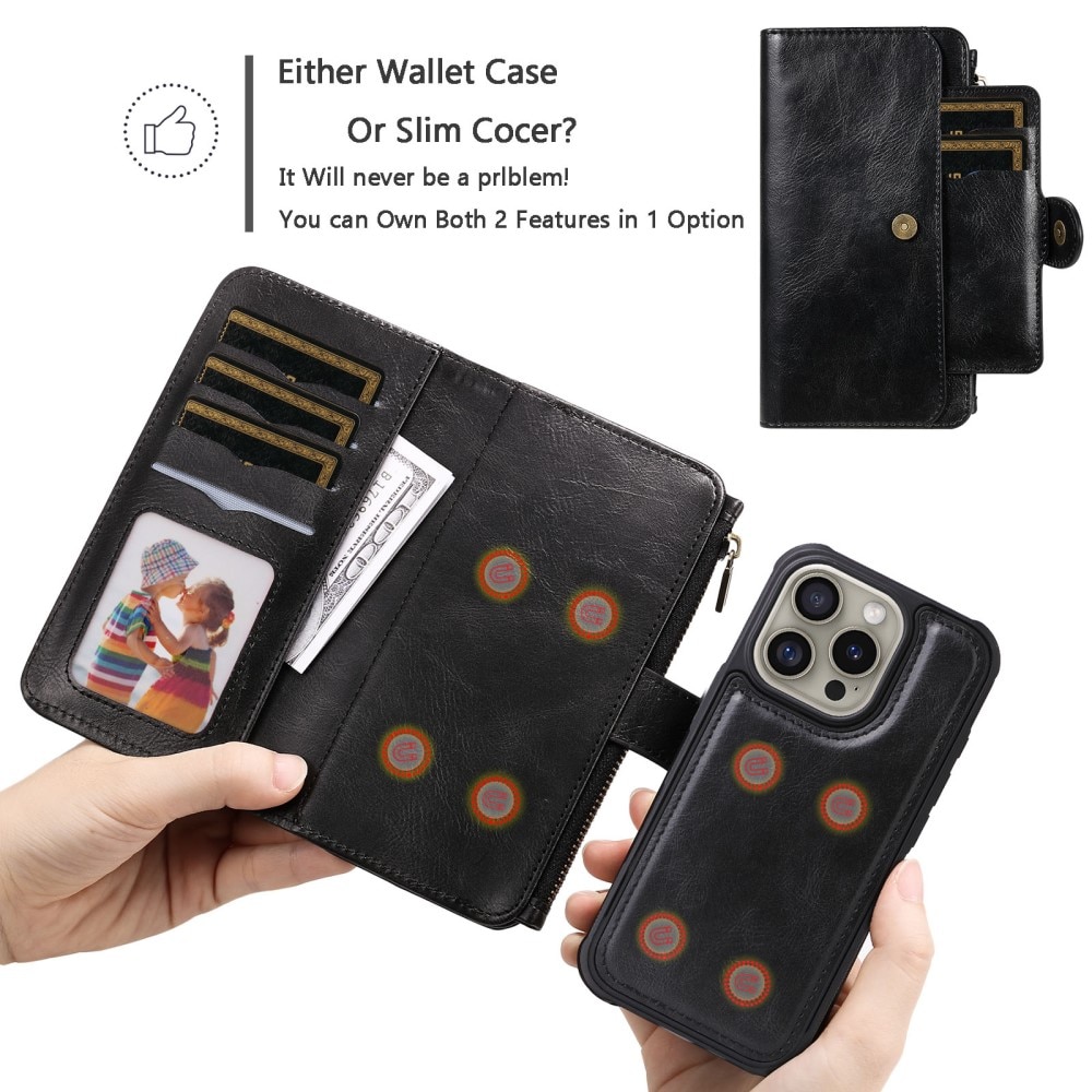 Magnet Leather Multi-Wallet iPhone 16 Pro sort