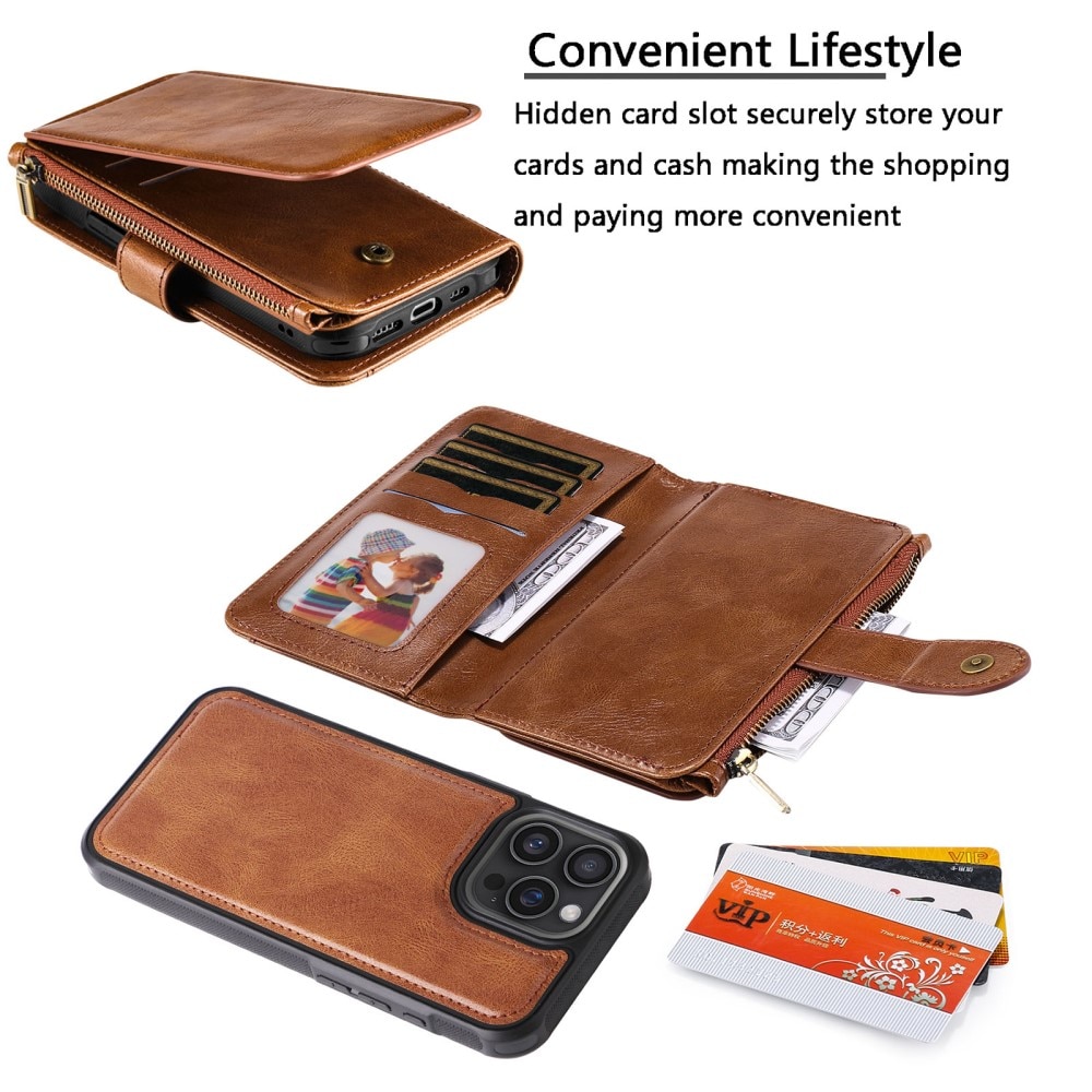 Magnet Leather Multi-Wallet iPhone 16 Pro Max brun