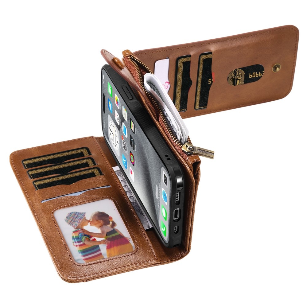 Magnet Leather Multi-Wallet iPhone 16 Pro Max brun