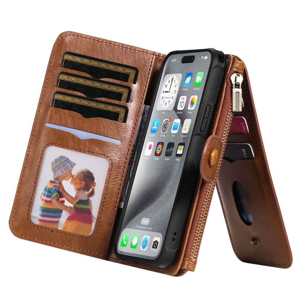 Magnet Leather Multi-Wallet iPhone 16 Pro Max brun