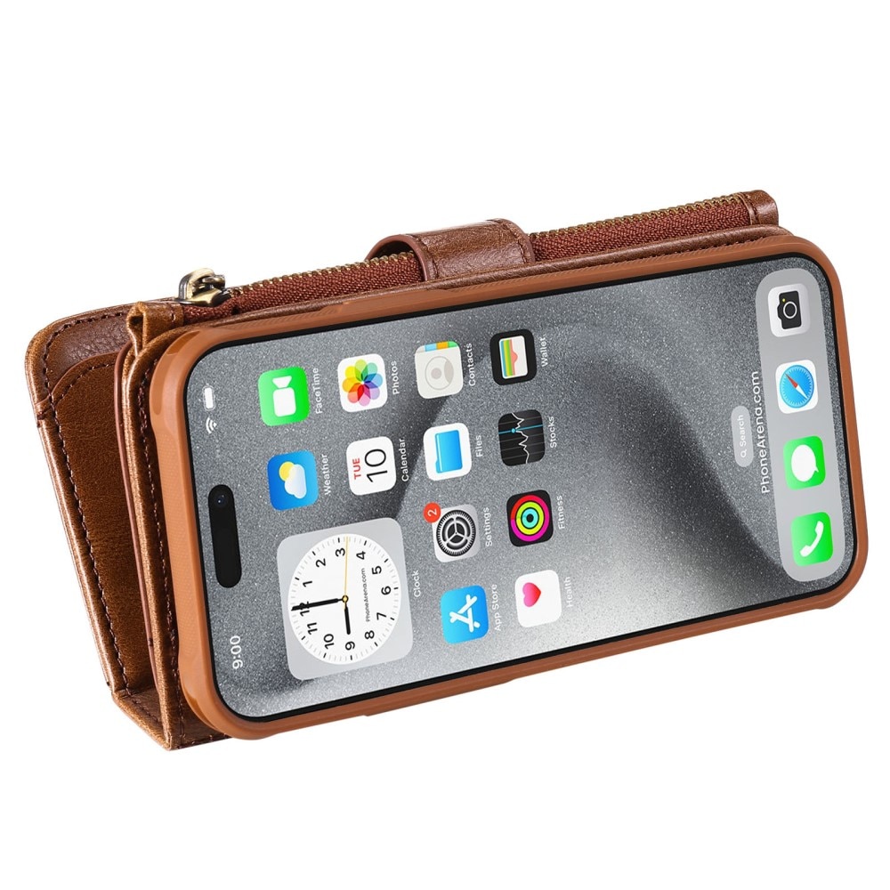 Magnet Leather Multi-Wallet iPhone 16 Pro Max brun