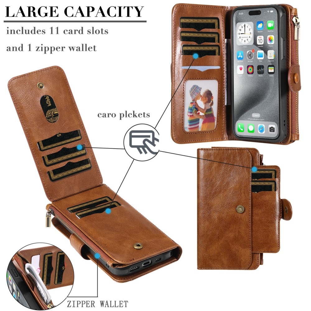 Magnet Leather Multi-Wallet iPhone 16 Pro Max brun