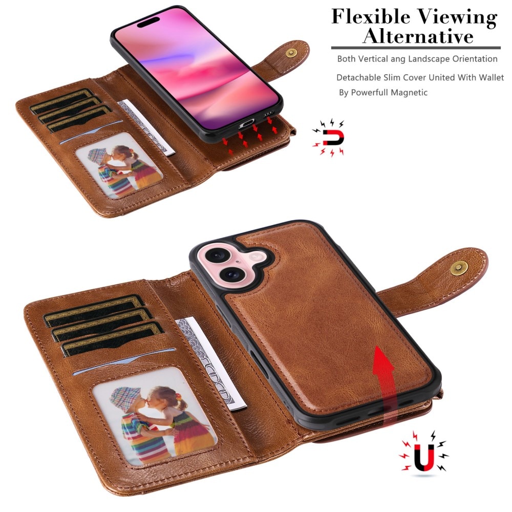 Magnet Leather Multi-Wallet iPhone 16 brun