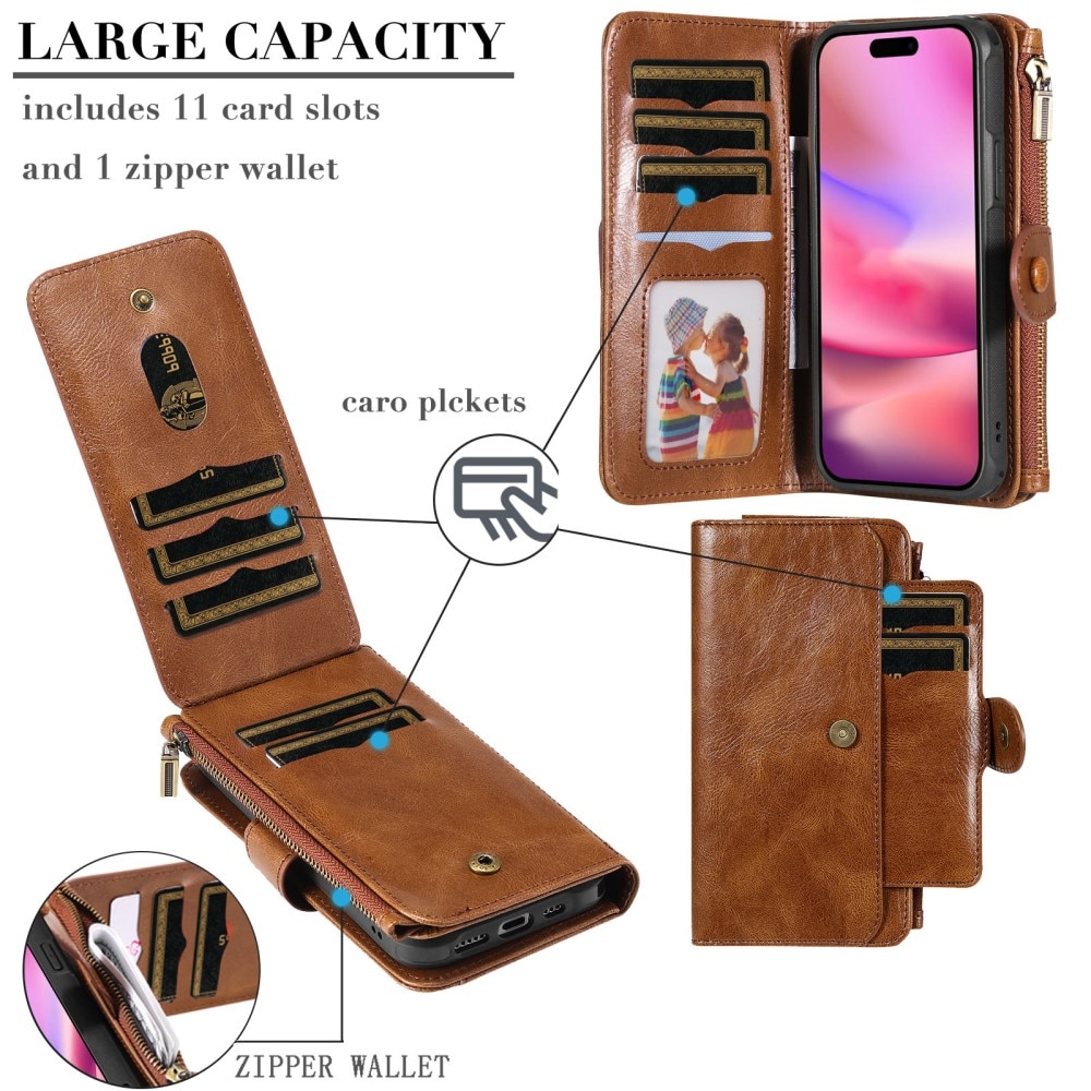 Magnet Leather Multi-Wallet iPhone 16 brun