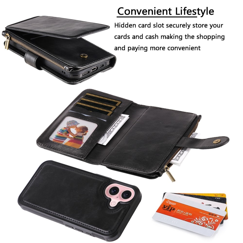 Magnet Leather Multi-Wallet iPhone 16 sort