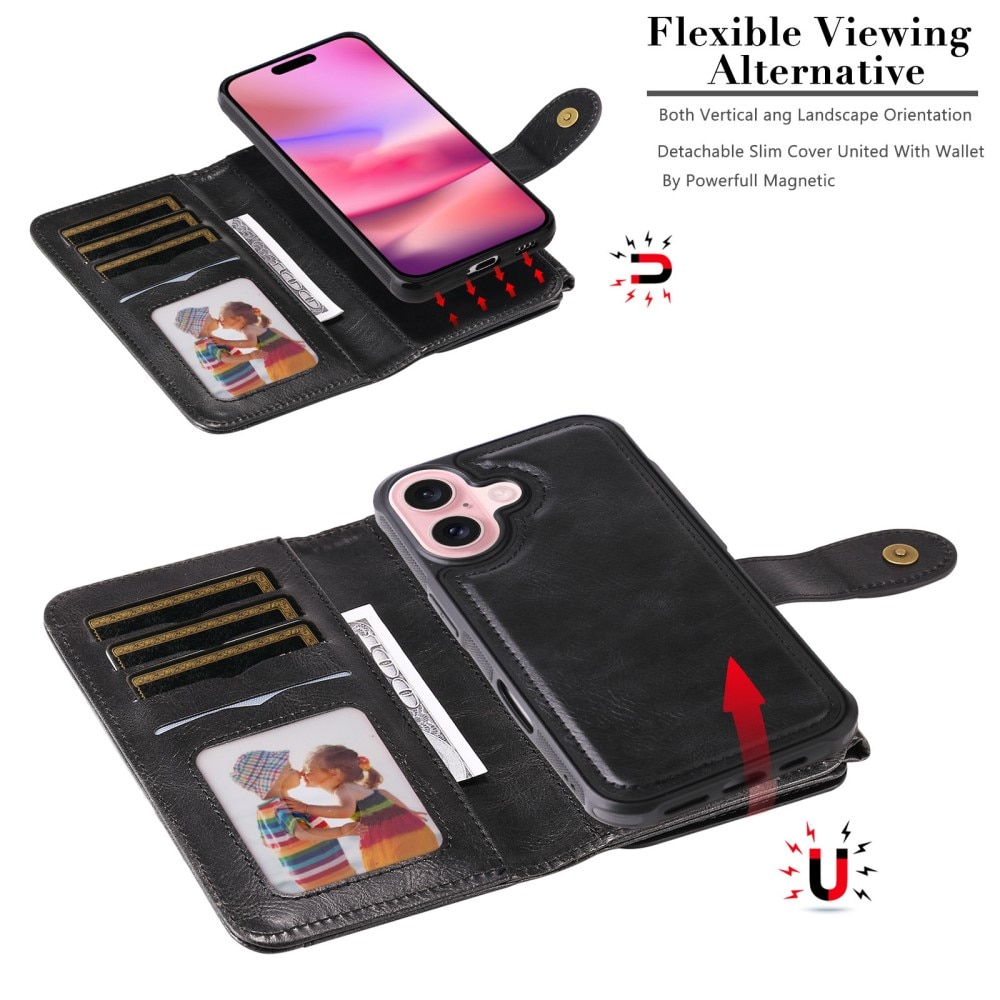 Magnet Leather Multi-Wallet iPhone 16 sort