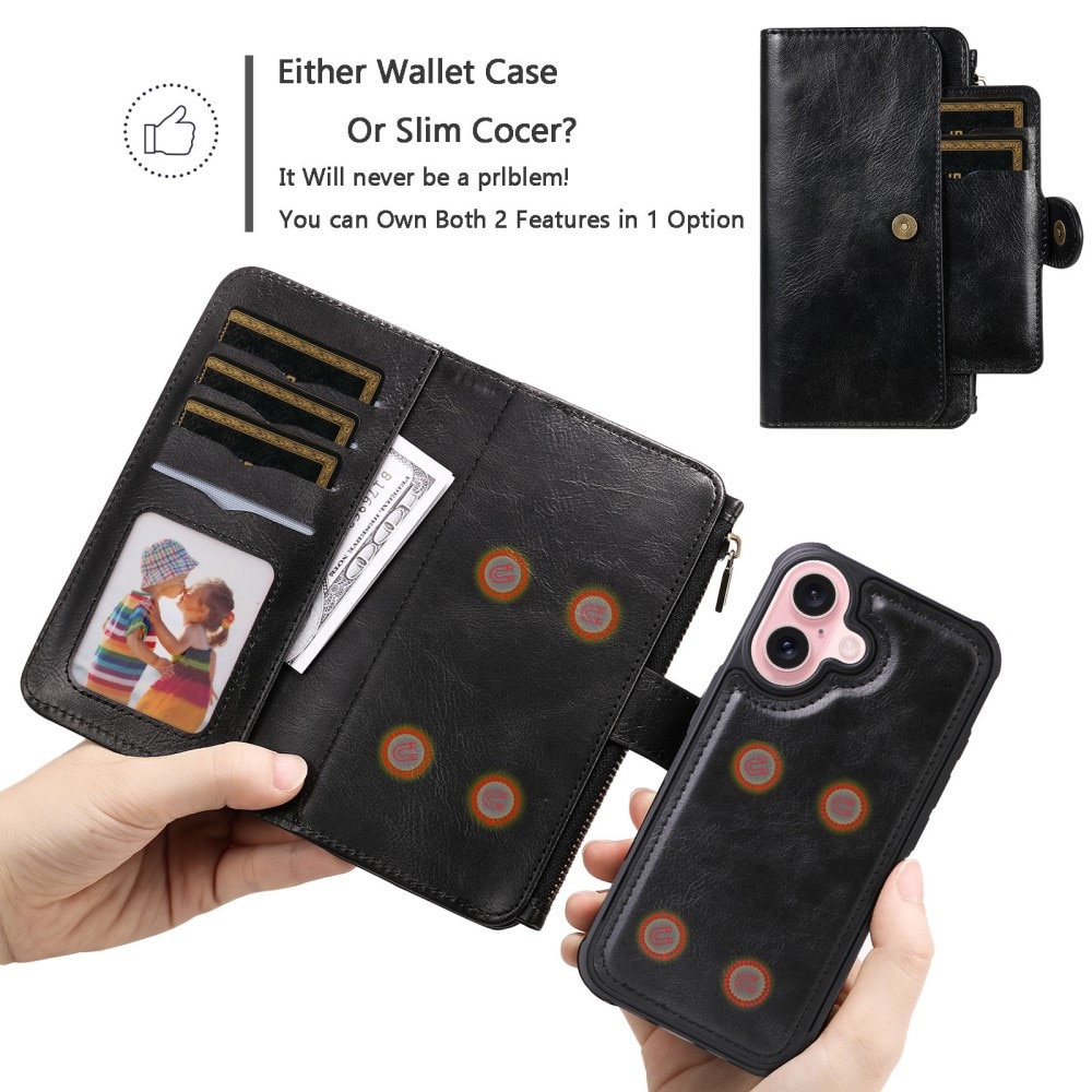 Magnet Leather Multi-Wallet iPhone 16 sort