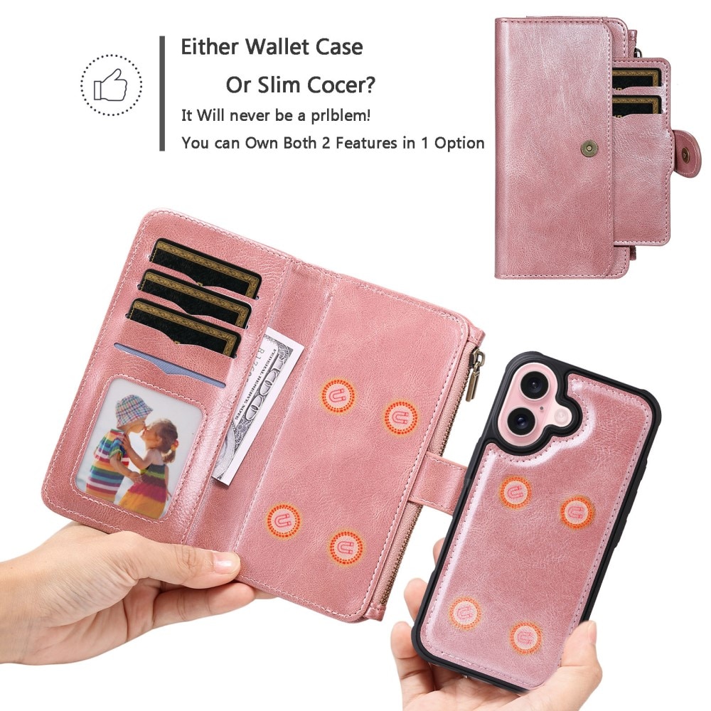 Magnet Leather Multi-Wallet iPhone 16 lyserød