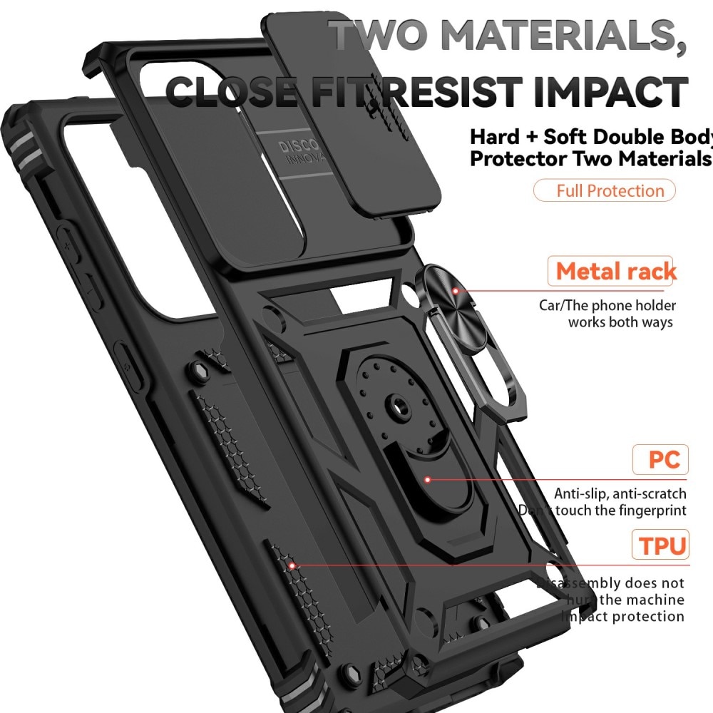 Hybridcover Ring + Kamerabeskyttelse Samsung Galaxy S25 Ultra Sort