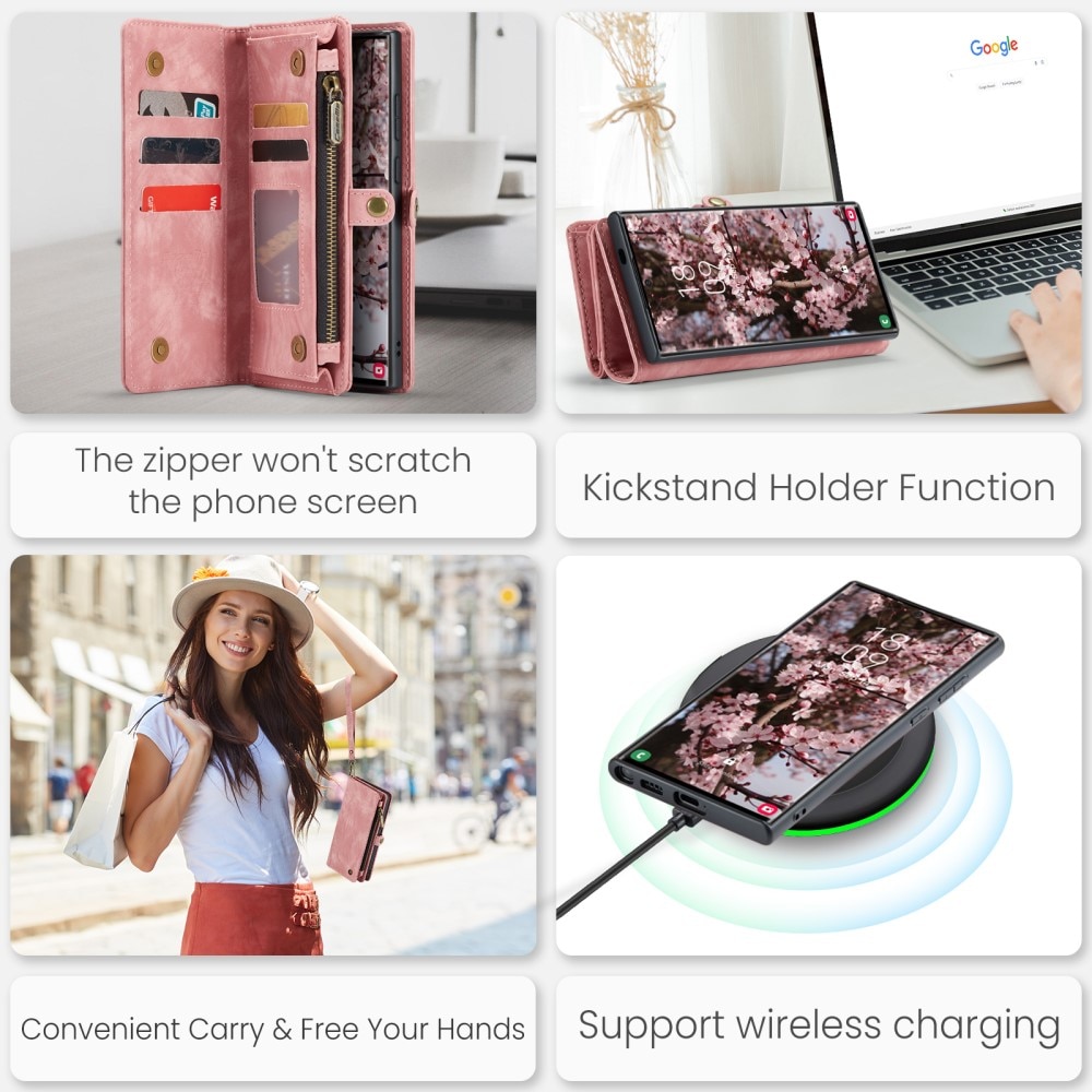 Multi-slot Mobiltaske Samsung Galaxy S25 Ultra lyserød