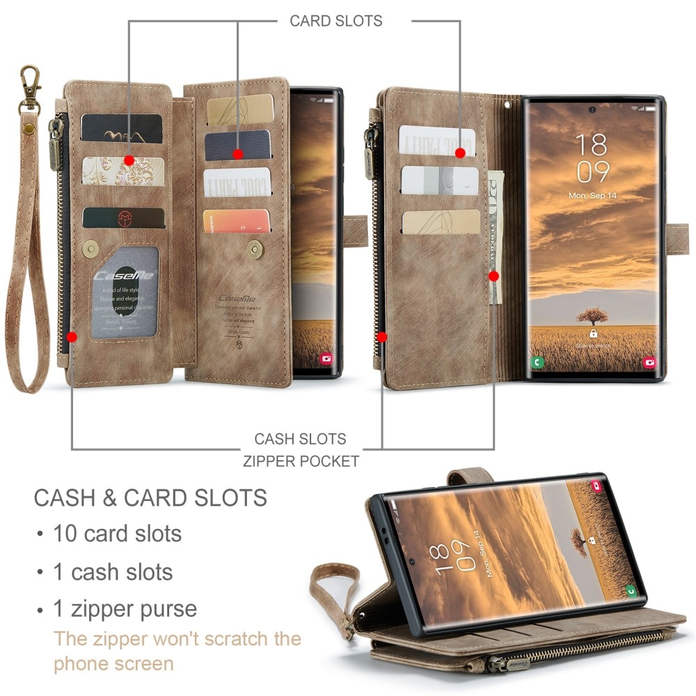 Zipper Wallet Samsung Galaxy S25 Ultra Brun